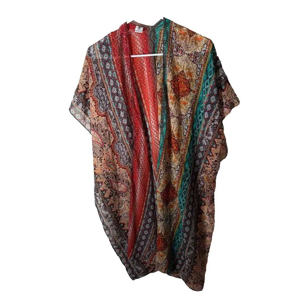 Jessica McClintock Shawl Women's One Size Boho Colorful Sheer Rhinestone